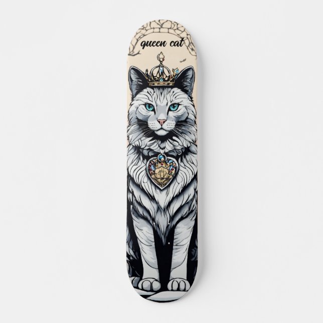 Graciös drottningkatt: Elegant skateboarddesign" Mini Skateboard Bräda 18,5 Cm (Framsida)