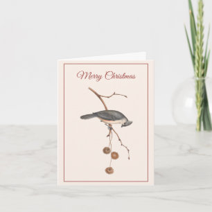Graciös fågel på en gren Rosa jul Helgkort
