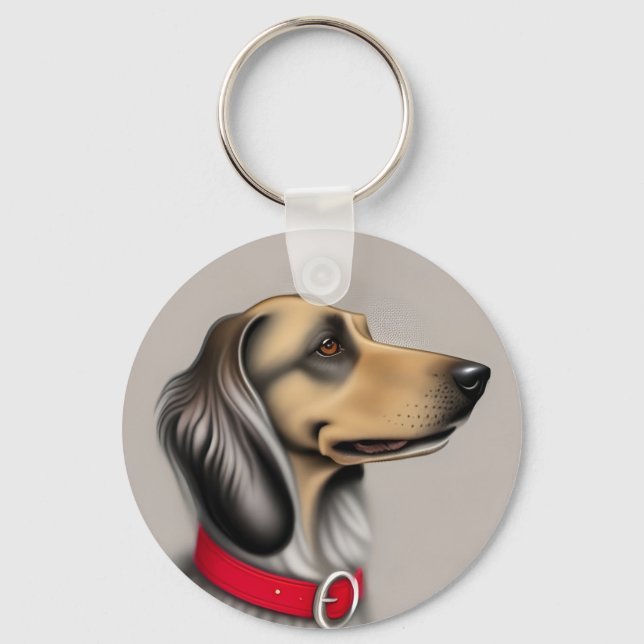 Graciös hund med röd halsband poserande i sidled nyckelring (Framsida)