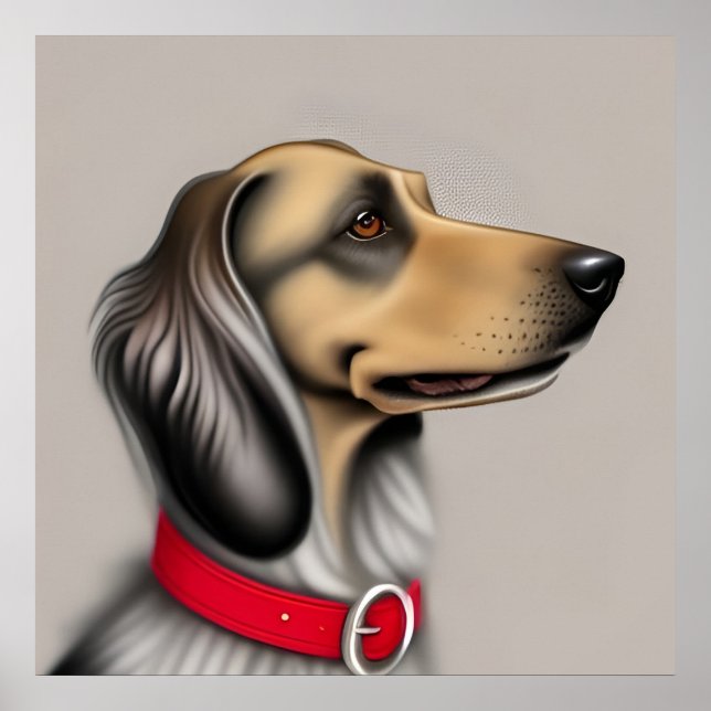 Graciös hund med röd halsband poserande snett poster (Framsidan)