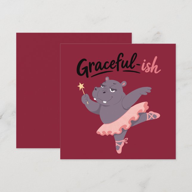Graciös-ish flodhäst ballerina tack kort (Fram/baksida)