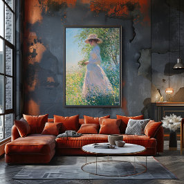 Graciös kvinna i solbelyst äng – Impressionistisk Poster