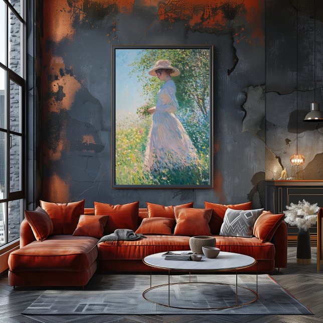 Graciös kvinna i solbelyst äng – Impressionistisk Poster (Skapare uppladdad)