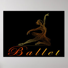 Graciös Pose av en gyllene Linjekonstballerina Poster
