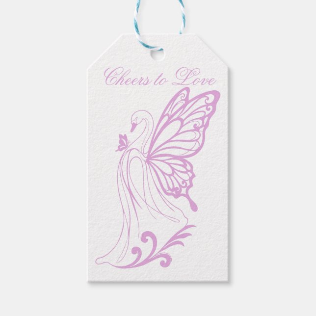 Graciös svan med fjärilsvingar presentetikett (Framsidan)