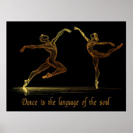 Graciösa balettdansare i elegant gyllene linjekons poster