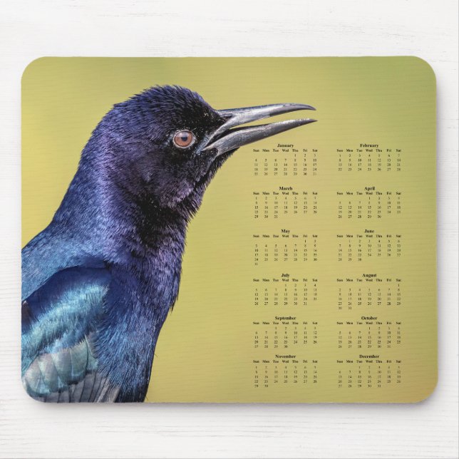 Grackle - Anpassningsbar heldags kalender för 2026 Musmatta (Framsidan)