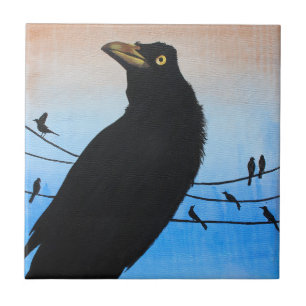 Grackle Austin Texas Bird Avian Wildlife Painting Kakelplatta