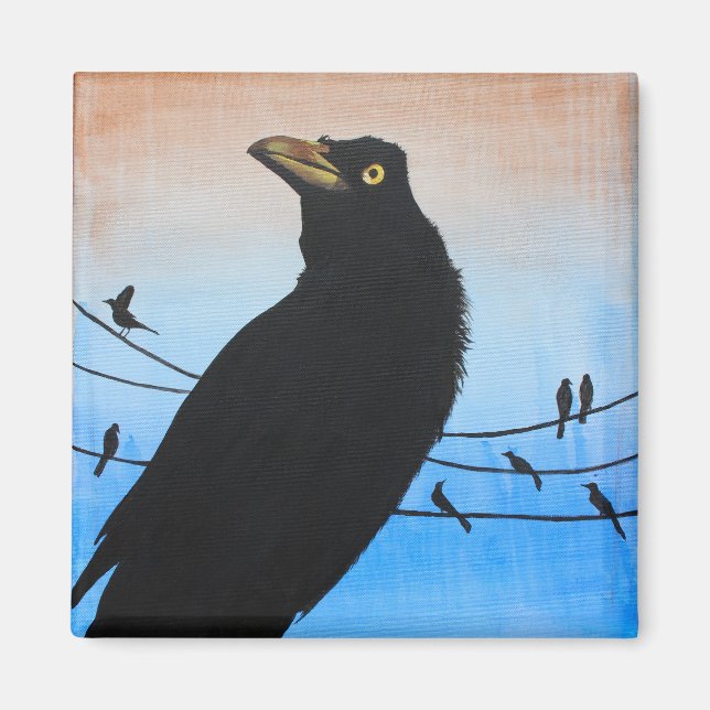 Grackle Austin Texas Bird Nature Wildlife Painting Magnet (Framsidan)