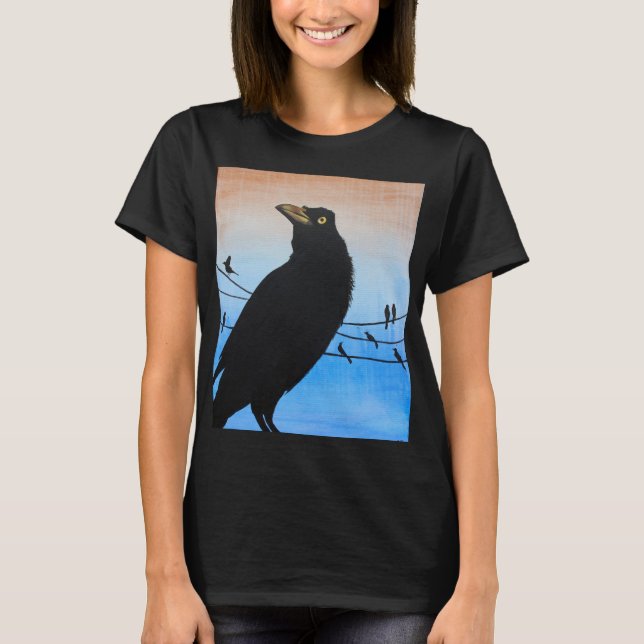 Grackle Austin Texas Bird Nature Wildlife Painting T Shirt (Framsida)