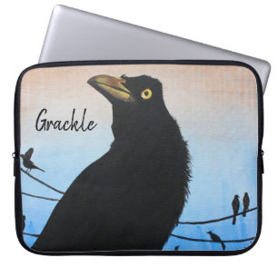 Grackle Austin Texas Black Bird Wildlife Anpassnin Laptop Fodral