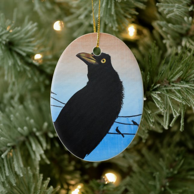 Grackle Austin Texas Black Bird Wildlife Painting Julgransprydnad Keramik (Träd)