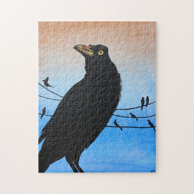 Grackle Austin Texas Black Bird Wildlife Painting Pussel (Vertikal)