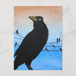 Grackle Austin Texas Black Bird Wildlife Painting Vykort