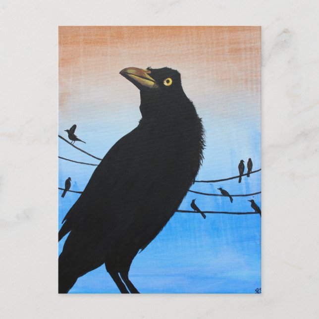 Grackle Austin Texas Black Bird Wildlife Painting Vykort (Framsida)