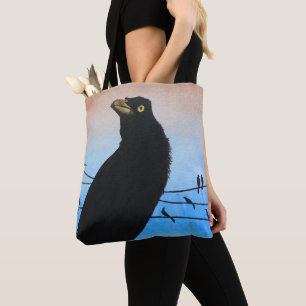 Grackle Austin Texas Svart Fågel Vilda Naturen Mål Tygkasse