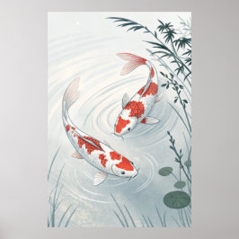 "Gracnice Koi: Serene Vatten Garden Illustration Poster