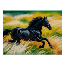 Gracval Black Horse Galloping i Vibrant Fält