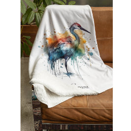 Gracval Crane: Watercolor Art, anpassningsbar Fleecefilt