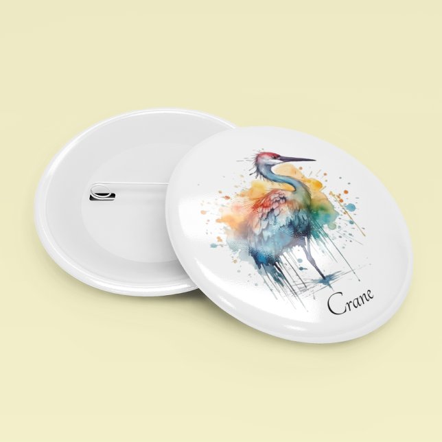 Gracval Crane: Watercolor Art, anpassningsbar Knapp (Skapare uppladdad)