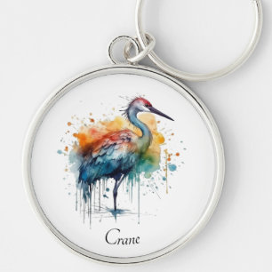 Gracval Crane: Watercolor Art, anpassningsbar Rund Silverfärgad Nyckelring