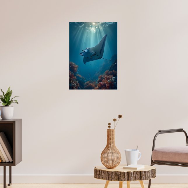 Gracval Manta Ray i Sunlit Ocean Poster (Vardagsrum 3)