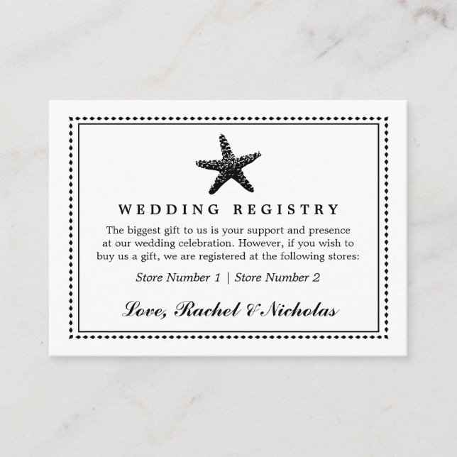 Gracval Starfish Classic Black | Giftregister Tilläggskort (Framsida)