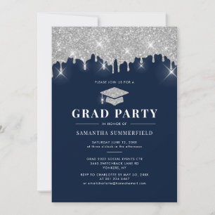 Grad 2022 Studentfesten Silver Glitter Inbjudningar