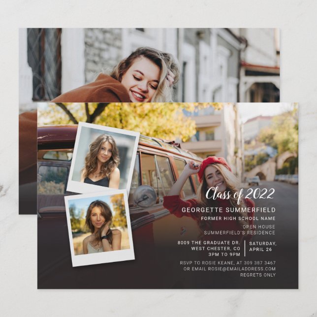 Grad 2024 Photo Collage Studentfest Inbjudningar (Fram/baksida)