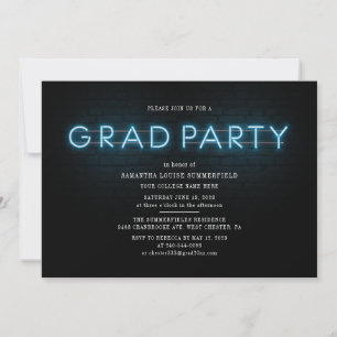 Grad 2025 Blue Neon Studenten Photo Party Inbjudningar