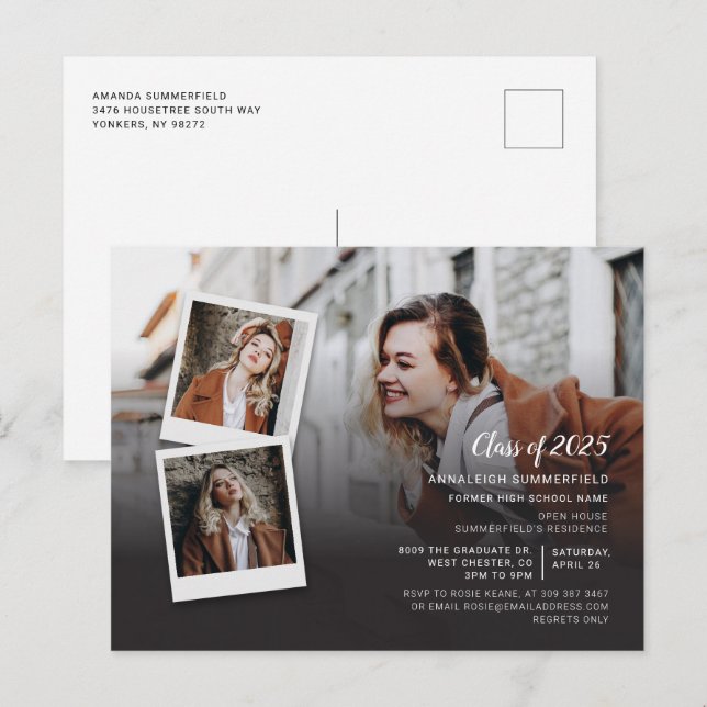 Grad 2025 Modern minimalistisk Studentfest Inbjudan Vykort (Fram/baksida)