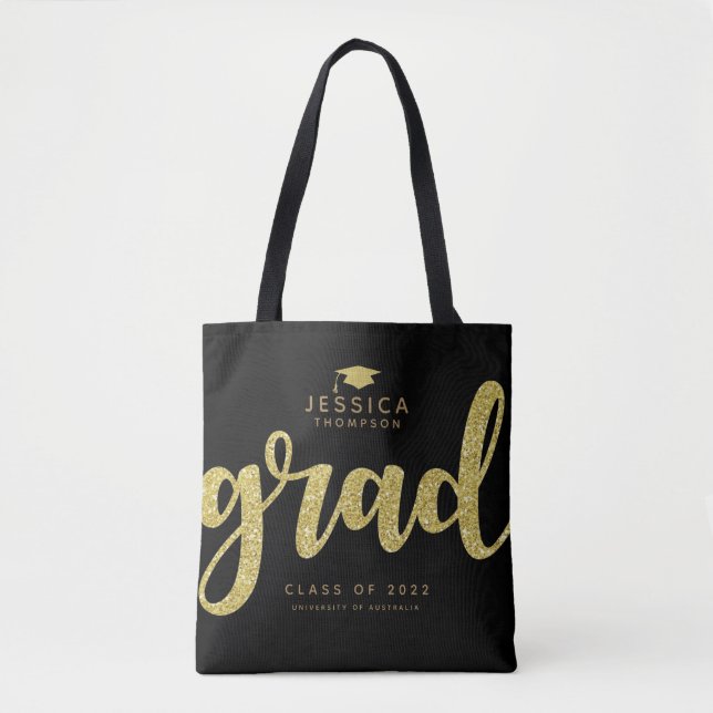 Grad Black & Faux Guld Glitter Enkel Elegant Tygkasse (Framsida)