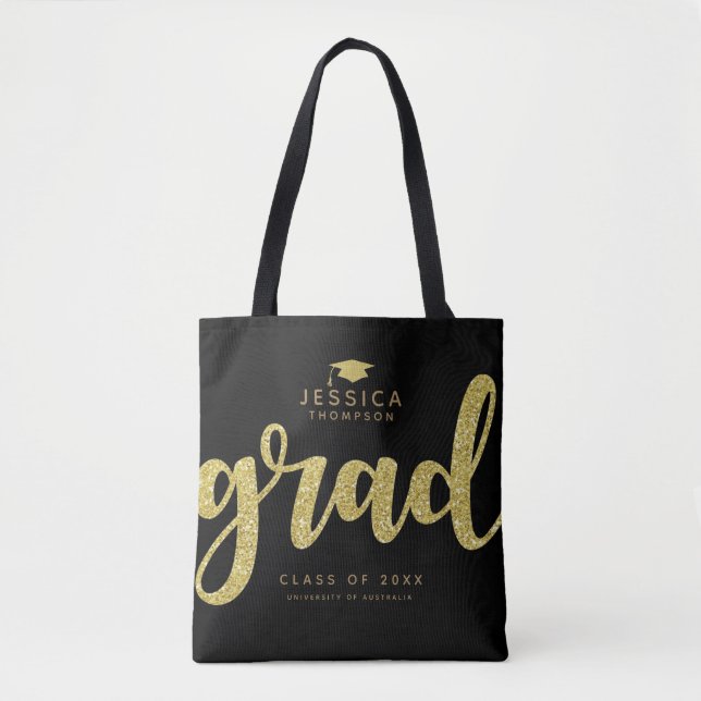 Grad Black & Faux Guld Glitter Simple Elegant Tote Tygkasse (Framsida)