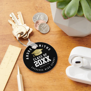 Grad Black Keychains med Namn och klassår Nyckelring