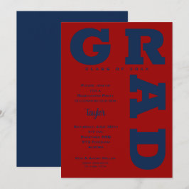 GRAD Blue på Mörk Red Studenten Inbjudningar