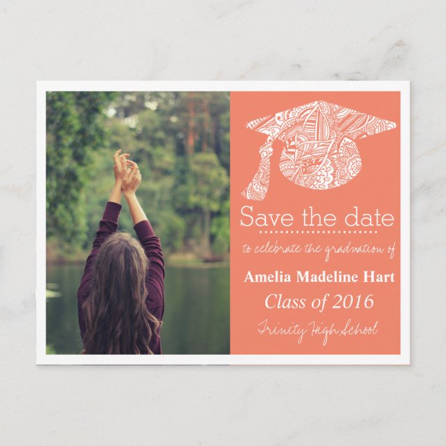 Grad Bohemian Hat Coral sparade datumfoto Meddelande Vykort (Framsida)