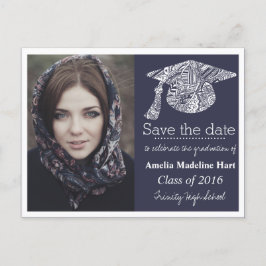 Grad Bohemian Hat Navy Blue Spara datumfoto Meddelande Vykort