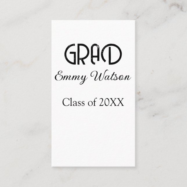 Grad bold letter graduation name class of 20XX sim Visitkort (Framsida)
