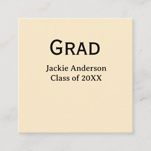 Grad bold letter name class of 20XX yellow pastel  Fyrkantigt Visitkort (Framsida)
