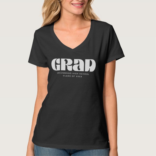 Grad Bold Retro Snyggt Modern White Typography T Shirt (Framsida)