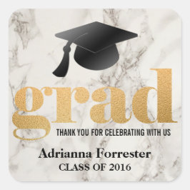Grad Bold Typography Faux Gold Foil Marble Mönster Fyrkantigt Klistermärke