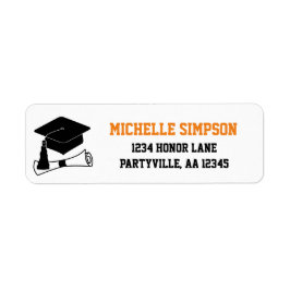 Grad Cap Black och Orange Studenten Adress Returadress Etikett