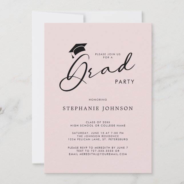 Grad Cap Chic Modern Calligraphy-Studentfest Inbjudningar (Framsida)