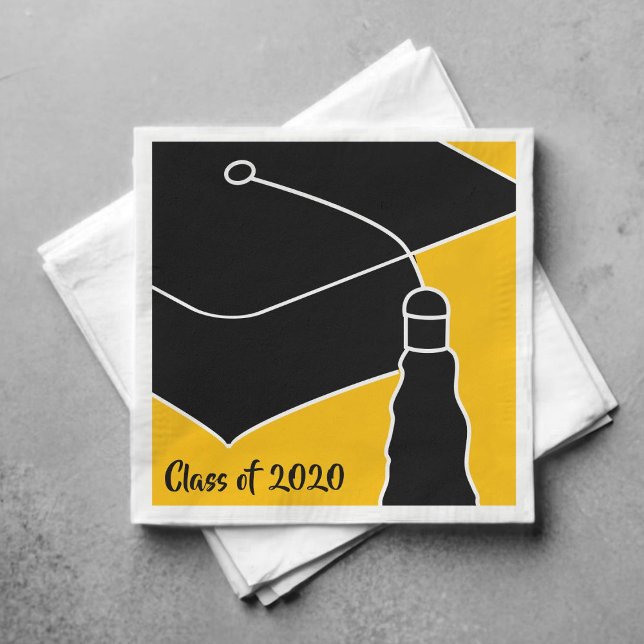 Grad Cap Class Year Black and Guld Pappersservett (Skapare uppladdad)