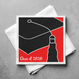 Grad Cap Class Year Red and Black Pappersservett