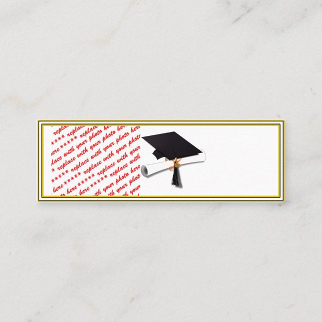 Grad Cap Diploma - Black & Guld Mini Visitkort (Framsida)