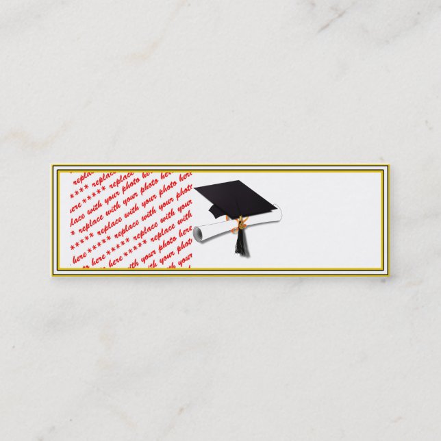 Grad Cap Diploma - Black & Guld Mini Visitkort (Framsida)