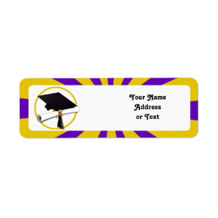 Grad Cap & Diploma - Lila och Guld School Färg Returadress Etikett