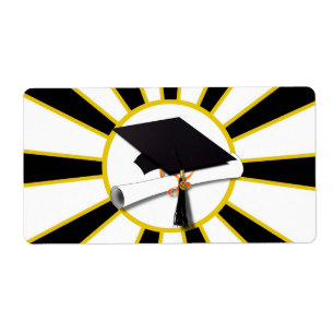 Grad Cap & Diploma w/School Färg Black and Guld Fraktsedel