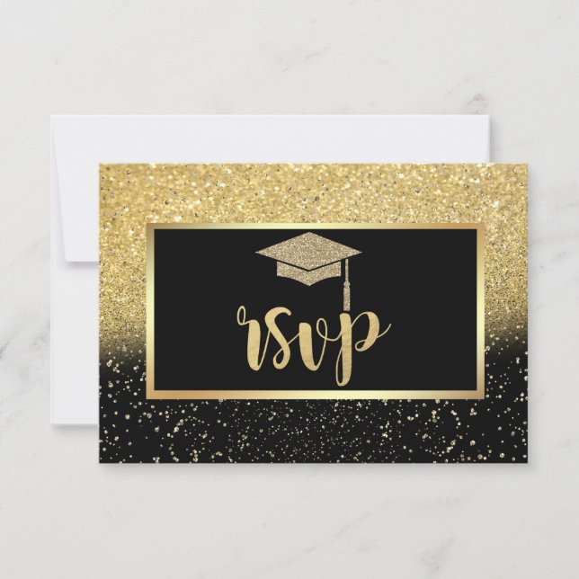 Grad Cap glitter Guld, Konfetti-Studentfesten OSA Kort (Framsida)
